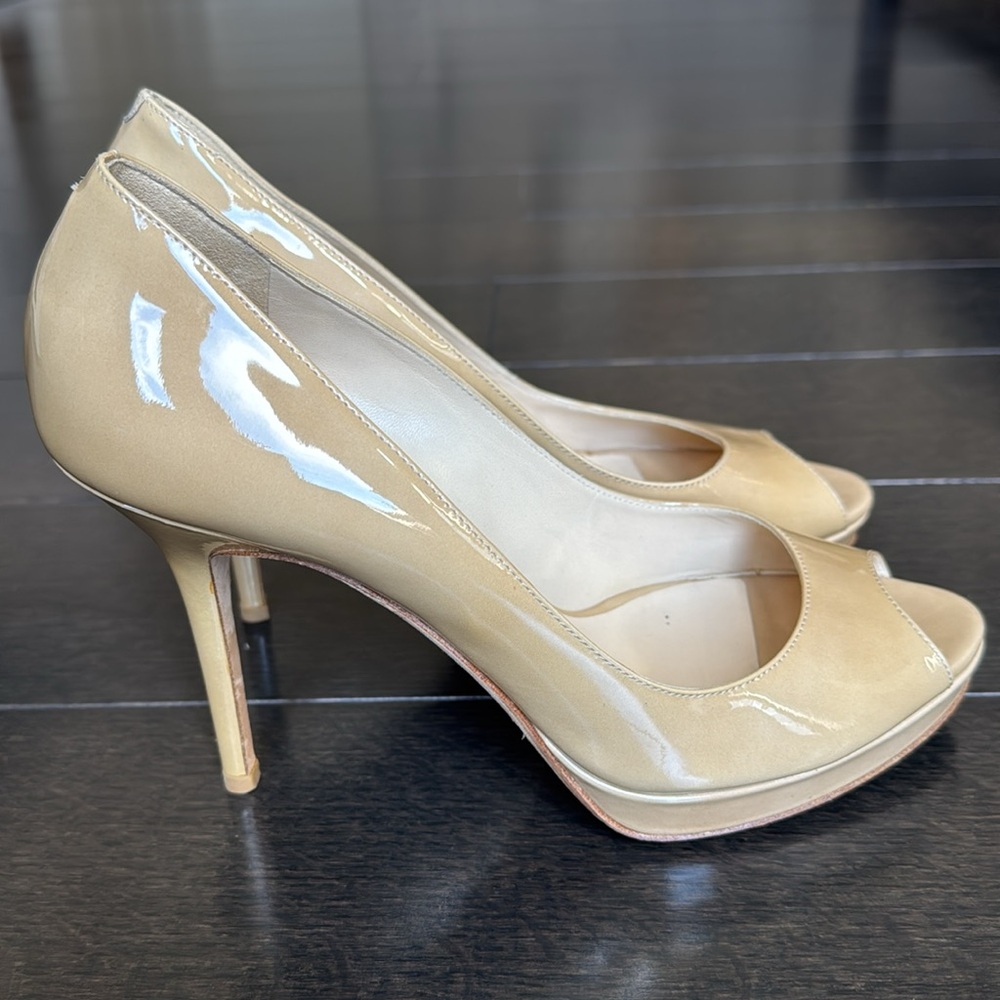 Jimmy Choo London Platform patent leather peeptoe pumps stiletto shoes